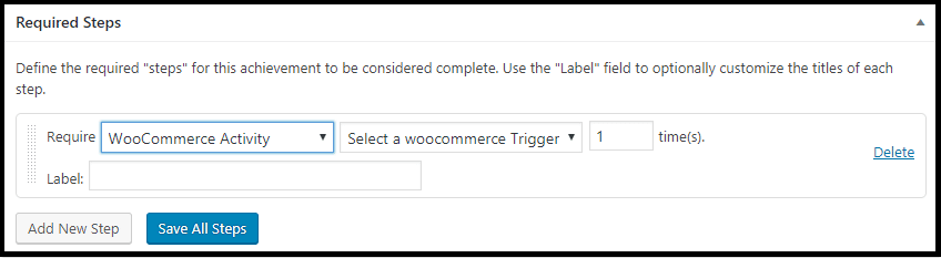 BadgeOS WooCommerce Integration triggers
