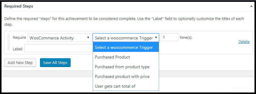 BadgeOS WooCommerce Integration triggers