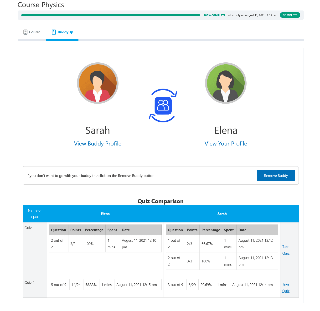 learndash buddy up add-on - share and compare quiz results feature