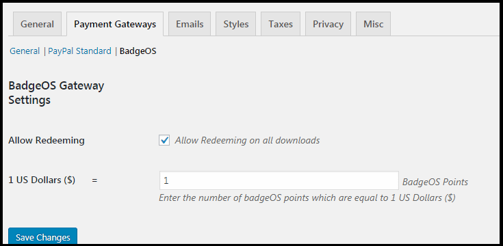 badgeos gateway payment settings
