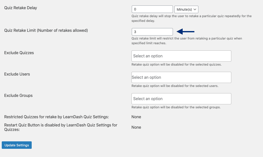 learndash retake quiz - set a limit for the number of quiz retakes allowed