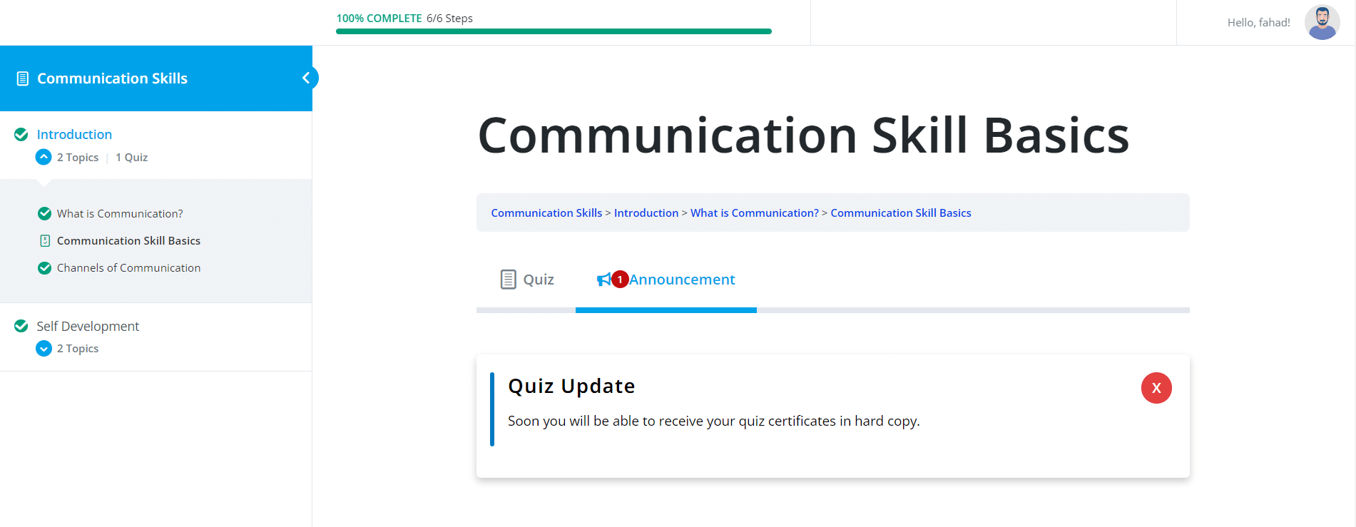 LearnDash Announcement Pro - Quiz Page
