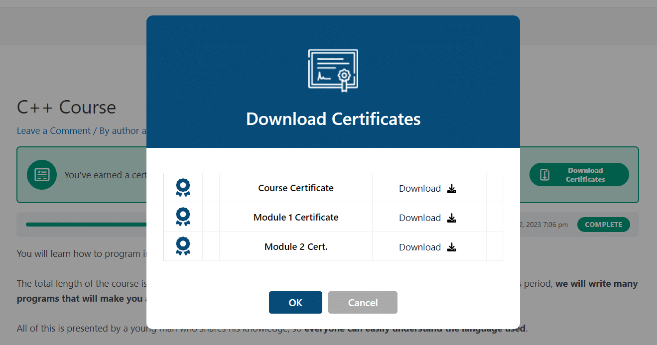 LearnDash Multi Certificates - Course Certificates