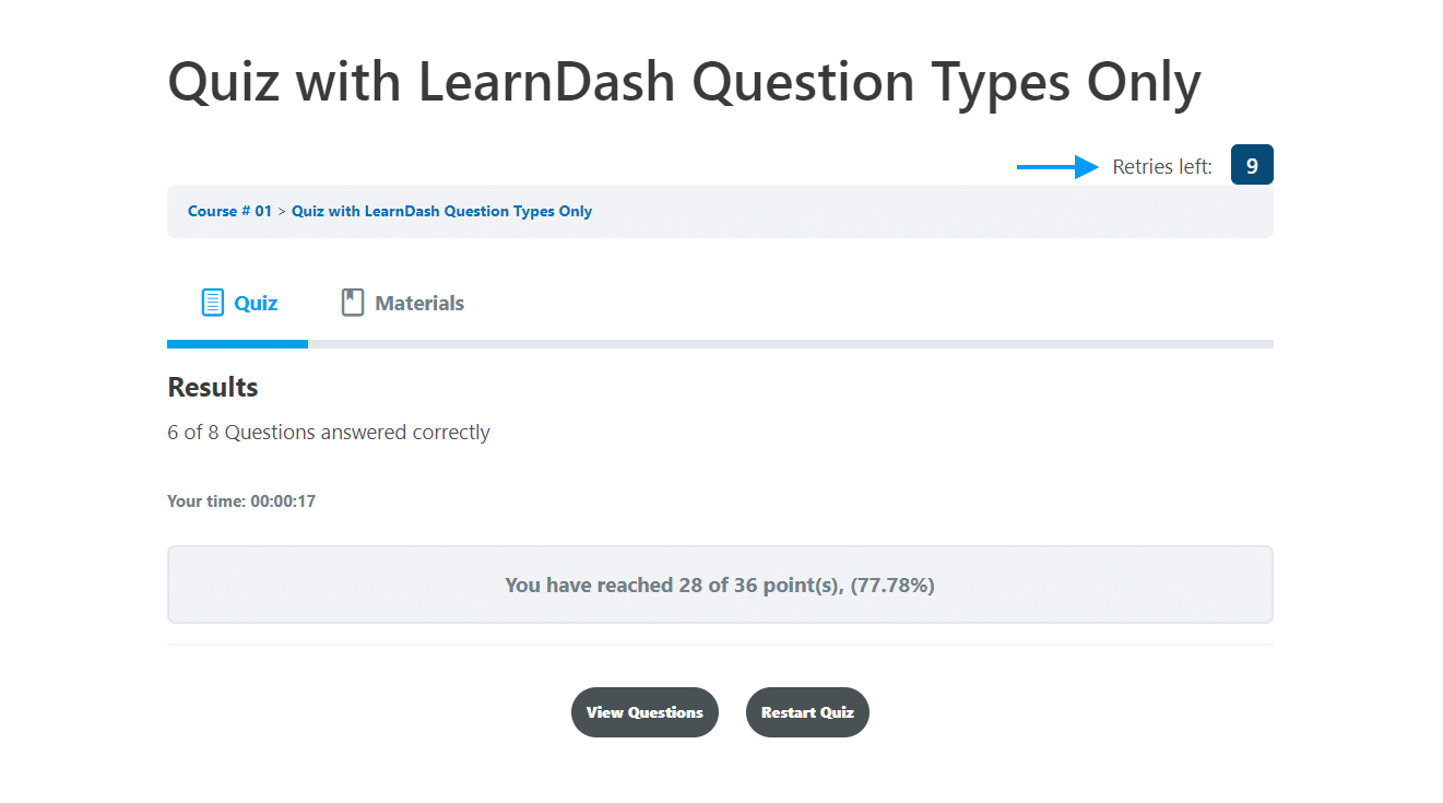 LearnDash Retake Quiz - Retries Left